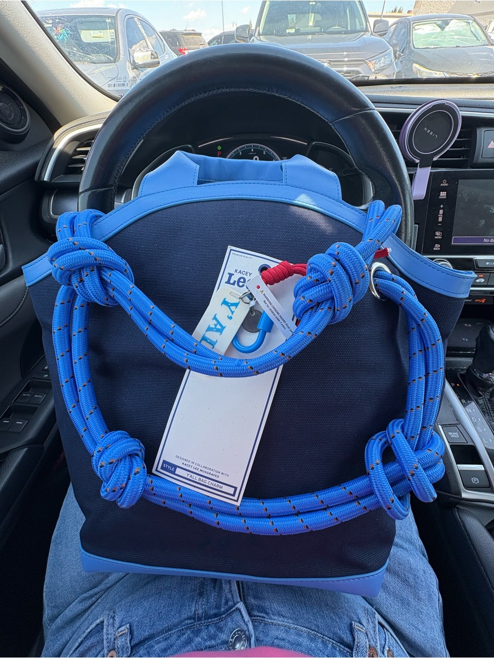 Kacey Lee Y’all Bag Charm & Free Assembly Bright Blue Rope-Handle Tote Bag